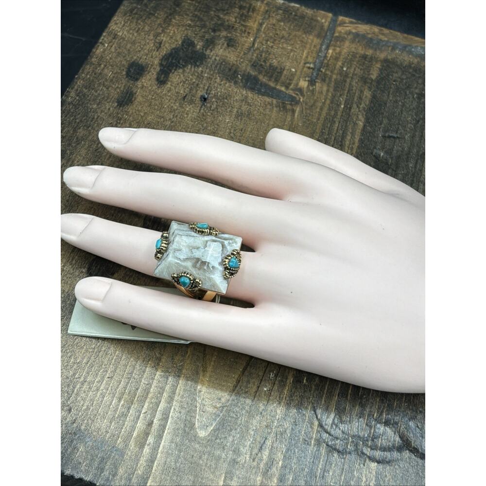 Barse Prismatic Ring- Feldspar Jasper & Turquoise-Bronze-7.5-NWT - Picture 5 of 7